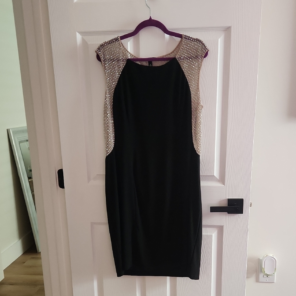MSK Black Sheath Dress with Silver Rhinestone Accents Sz. 16